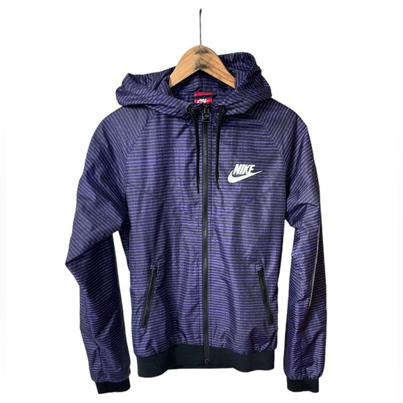 🔥Nike | Women’s black/purple patterned zip front red label windbreaker hoodie, S - Picture 1 of 12